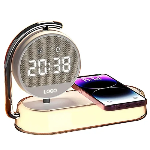 WORLDEX 180도 회전알람시계 15W고속 스마트 충전 Led 무드등, 화이트, 1개