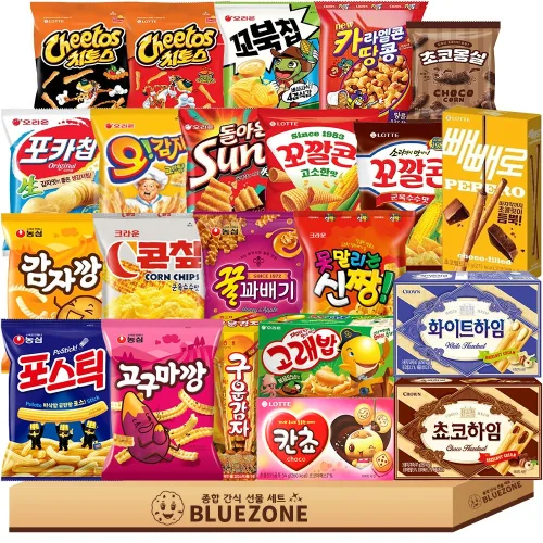 인기과자 22종 선물세트 고깡 감깡 꿀꽈 포틱 포카오 칸쵸 콘칲 카땅 신짱 고래밥 구운감자 치토맵달 치토바베큐 꼬깔군 꼬깔고 빼빼로초코필드 초코하임 화이트하임 꼬북 썬 오감자 몽실, 1세트, 과자 (22개)