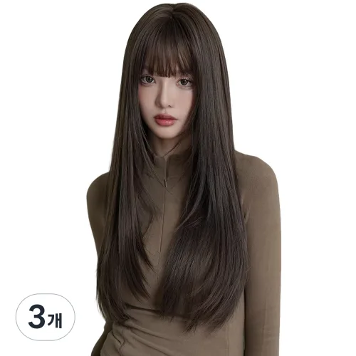 여성 롱 통가발 자연스러운 레이어드 생머리 볼륨 데일리 패션 가발 긴머리 전체가발, 3개, 검은 갈색