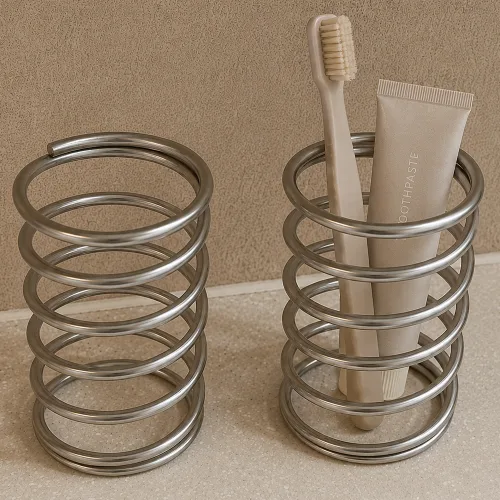 아이딥 미니멀 스텐 욕실 수납 칫솔꽂이, 실버, 2개