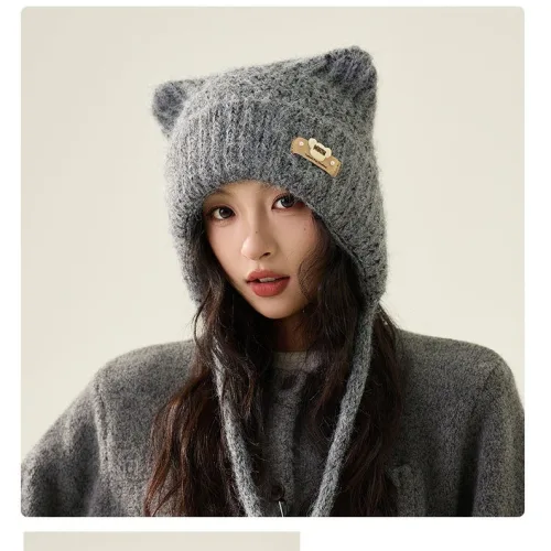 Karsaer 곰 귀달이 모자 여성 비니 고양이귀 모자 겨울 볼륨 보온 방한 도톰 귀요미 슬림 효과 스킨십 G0225