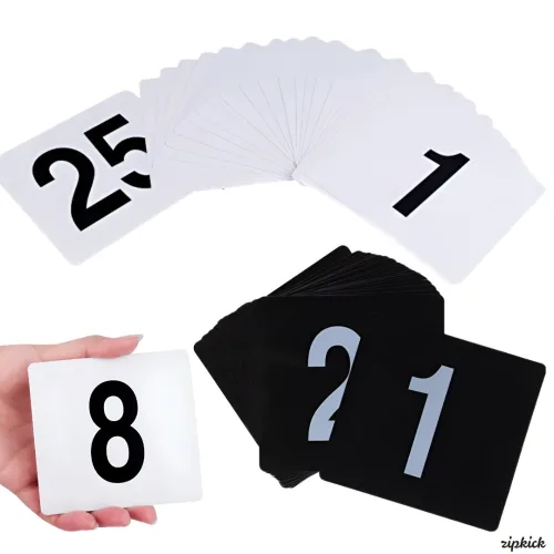 zipkick 플라스틱 번호 25매 세트 숫자 숫자판 숫자카드 대기 번호표, 1세트, 블랙