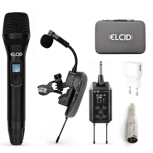 ELCID 2채널 무선마이크 HS-EM66(핸드+색소폰)+어댑터+변환젠더 에코기능 이펙터 기능탑재 강연 노래교실 공연 연주회 인터뷰, 핸드+색소폰, HS-EM66