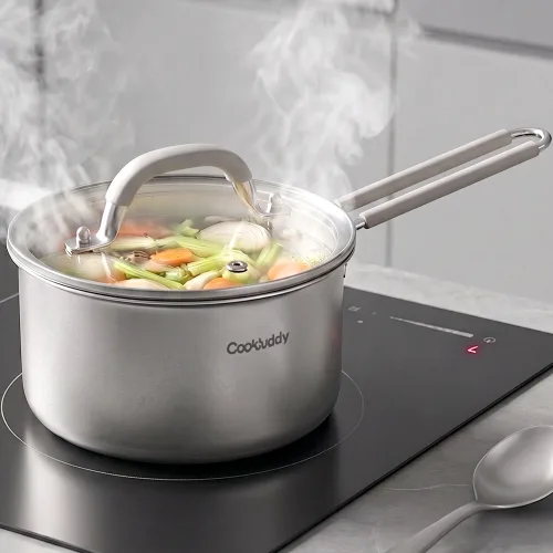 CookBuddy 라면냄비 304 스텐 3중 무연마제 인덕션 냄비 편수냄비 이유식 냄비, 1개, 실버, 16cm