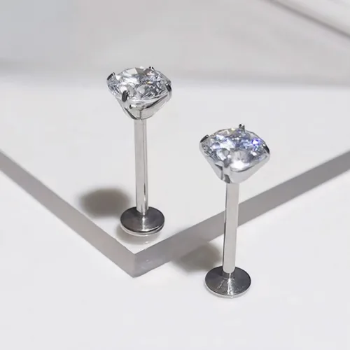 [비모어드] 4 SIZE 큐빅 티타늄 나사형 피어싱 3,4,5,6mm 알러지 없는 의료용 소재 레이어드 포인트 귀걸이 장식 깔끔 단정 피부안심 소독 포장