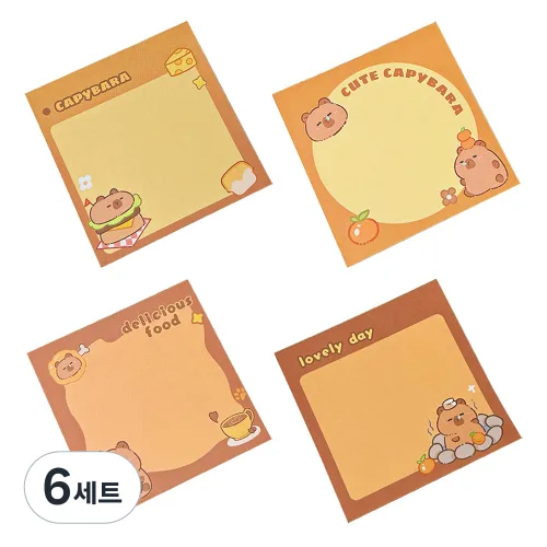 이홈베이킹 카피바라메모지 8cm 50p x 4종 세트, 혼합색상, 6세트