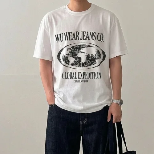 다이나믹피플 남녀공용 지구본 프린팅 오버핏 반팔 티셔츠