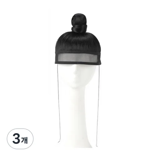 사극 남자 가발 상투머리 전통 영화 드라마 소품, 3개, 블랙