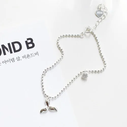 925실버 행운 고래 꼬리 은볼 큐빅 팔찌 레이어드 은팔찌 silver 순은