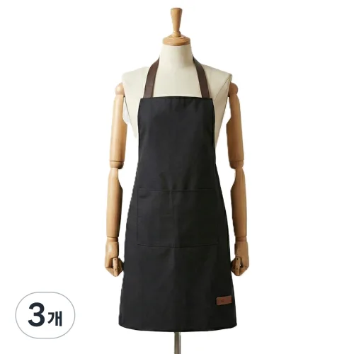 YADILUN 생활 방수 캔버스 앞치마 2 포켓, 3개, 블랙