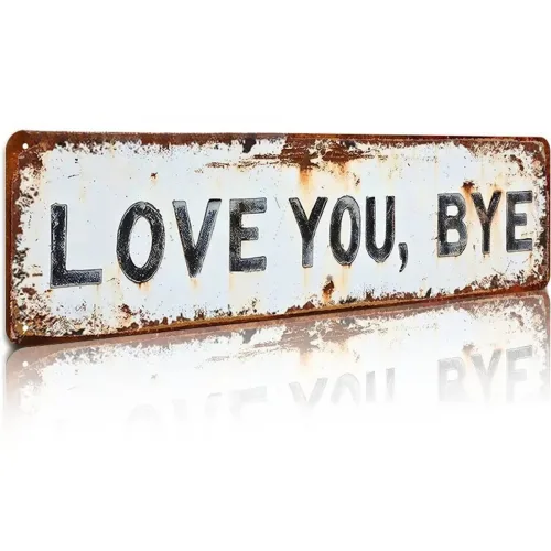빈티지 "Love You Bye Bye" 금속 사인 2D 평면 벽 장식 홈 바 카페 차고와 호환용 - 복고풍 주석 명판, 무작위 구멍 스타일