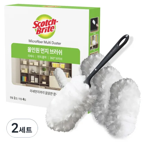 스카치브라이트 올인원 먼지 브러쉬 핸들 + 리필 4입 세트, 화이트, 2세트