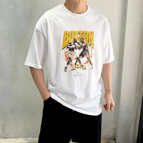 라운지21 남자 빈티지 복싱 프린팅 오버핏 반팔티
