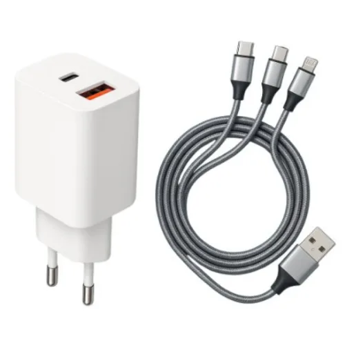 차지앤고 20W 2포트 PD PPS 고속충전기 + C타입 2개, 8핀 1개 케이블 포함, 1세트, 1세트, 화이트
