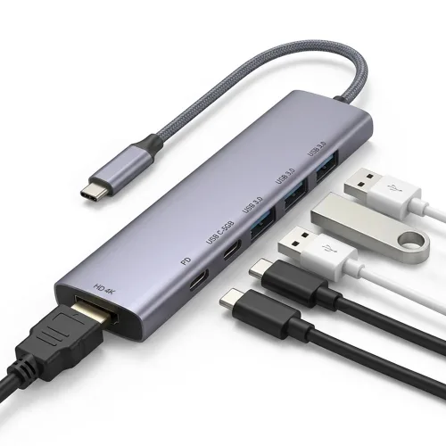 [키스쿠] 멀티포트 6in1 USB C타입 허브 OG26EA / PD100W 4K HDMI, 1개, 실버