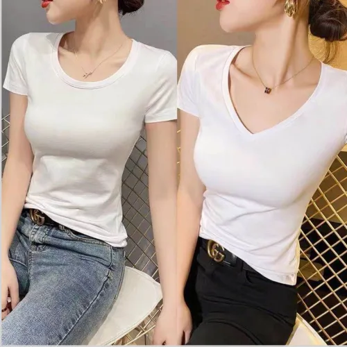 에쉬울프 1+1 여성 슬림핏 무지 반팔 티셔츠 반팔티 여자 여름 기본 티셔츠