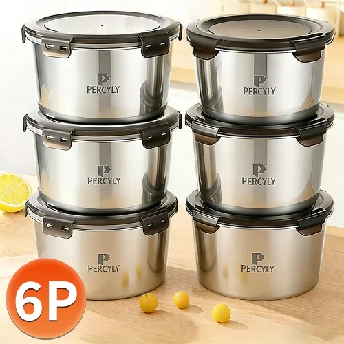 원형 스텐 밀폐용기 반찬통 세트 스테인리스 수납함 진공 밀폐용기, 350ml, 6개