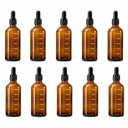 눈금형 유리 스포이드 소분 병 에센스 세럼 소분용 100ml, 10개, 갈색