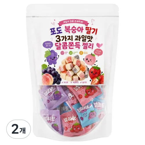 포도 복숭아 딸기 3가지 과일맛 달콤쫀득 젤리 9p, 189g, 2개