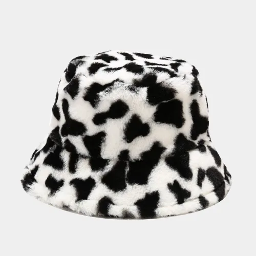 Panda Print Faux Fur Bucket Hat Winter Cap For Women Men Outdoor Warm Fluffy Fisherman Hats Pana