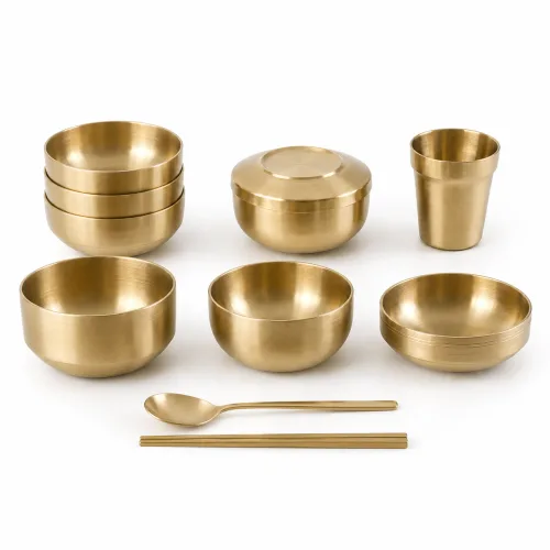 마더쿡 티타늄 이중단열 그릇 세트 보온보냉 진공 식기 골드, 7 티타늄 이중찬기 소(9*2.8), 1개