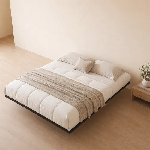 HOMEY NEST 모던 심플 플로팅 침대 프레임 견고한 철제 저상형 무음인 수납침대 SS/Q FBF, 블랙