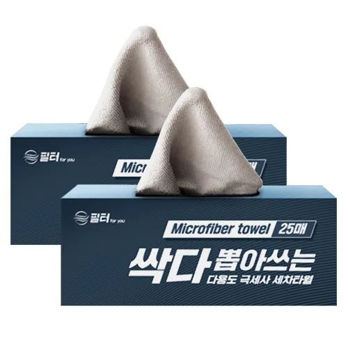 필터포유 싹다 뽑아쓰는 다용도 극세사 세차 타월 25p, 그레이, 2개