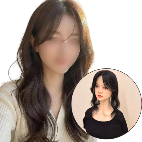 [사전스타일링,41CM기장]인모 100% 사이드뱅 네츄럴웨이브 가슴선 여자정수리가발 새치커버, 다크브라운, 1개