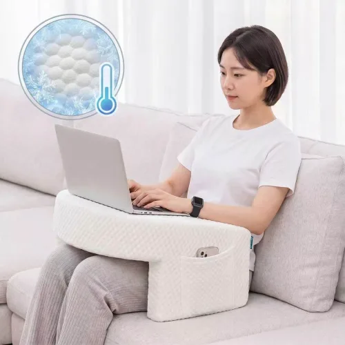 텍스스테드 독서 쿠션 테이블 레벨업 쿠션 뜨개질 노트북 쿠션, 쿨링 화이트