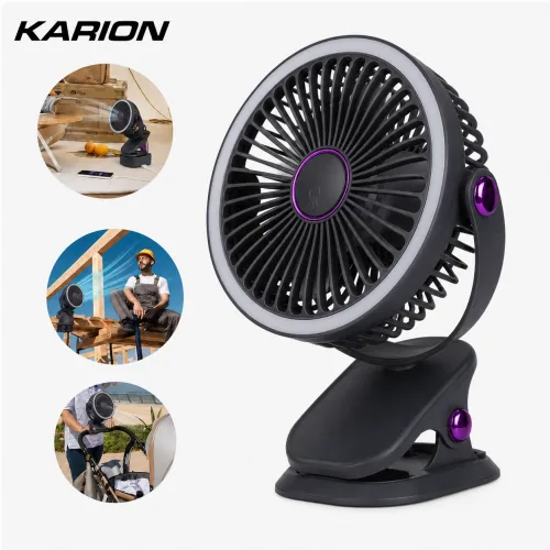 KARION 무선 클립형 선풍기 5단 풍속 저소음 LED 무드등 C타입 충전, 회색, F19