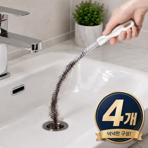 리보리아 배수구 배관 하수구 틈새 청소 솔 브러쉬, 4개, 화이트