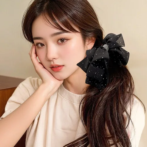 코욜하우키 여성 큐빅 리본핀 올림머리 헤어 집게핀 리본 머리핀