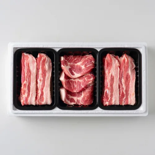 [고기담은정성]국내산 녹돈 돼지고기 삼겹살+목살 1.5kg 구이&선물세트(가방미포함), 1세트