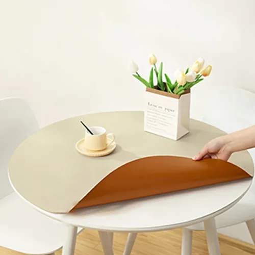모노플리 방수 원형 투톤 테이블 매트, 밀크브라운, 60cm, 1개