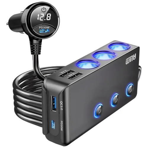 아림 120W 200W 차량용 스위치 멀티 시거잭 소켓 PD 볼트게이지 PPS C타입 초고속 충전기 소켓, 1개