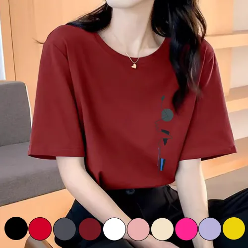 그리내 여성 라운드넥 여름 화살표 도형 시원한 반팔티 커플티 캐릭터 이너 홈웨어 프린팅 티셔츠