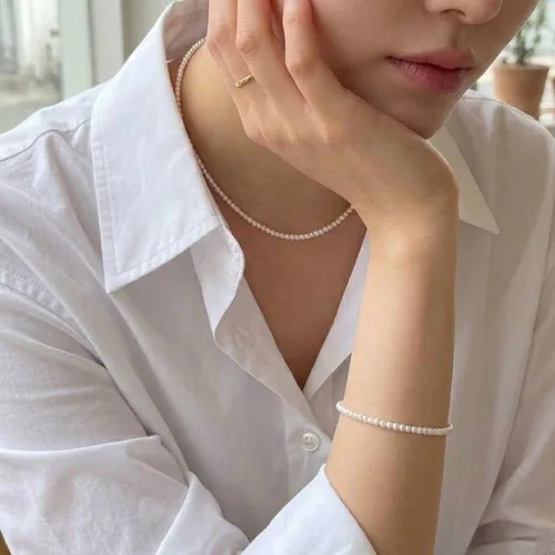 실버925 진주목걸이 진주팔찌 진주 3mm 세트