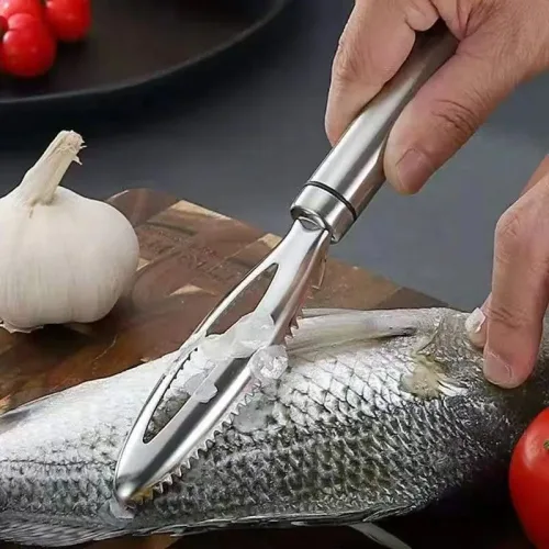 스텐 생선 비늘 제거기 비늘치기 손질도구 비늘칼 업그레이드 미끄럼방지 주방 생선손질, 1개, 실버