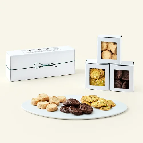 [로켓프레시] 메종엠오 쿠키 사브레 바니유 110g + 사브레 쇼콜라 110g + 튜일 피스타슈 70g 선물세트, 290g, 1개입, 1세트