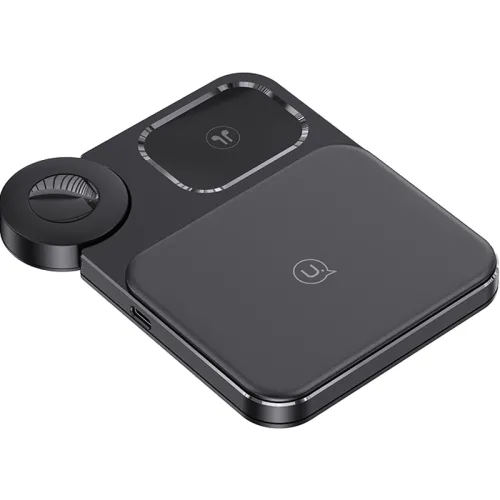 유삼스 15W 3 in 1 데스크탑 무선 충전기 US-CD190, 블랙, 1개