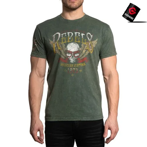 USA AFFLICTION 어플릭션 빈티지반팔티 바이크,연예스타일 간지패션 A22963 Green