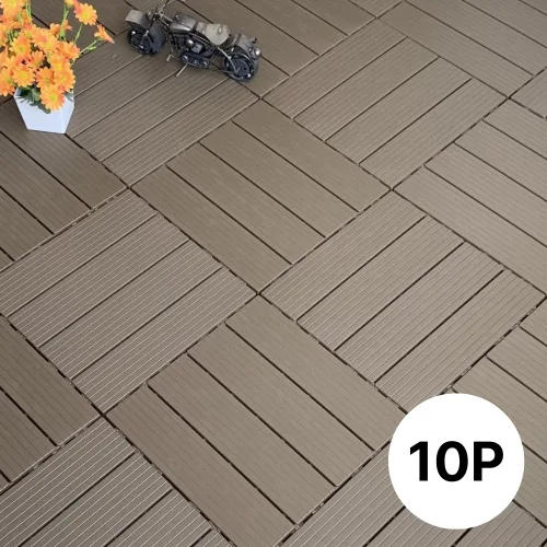 9+1 조립식 데크타일 타일 테라스 셀프 인테라어 DIY 깔판 발판 베란다, 10개, 스트라이프 브라운