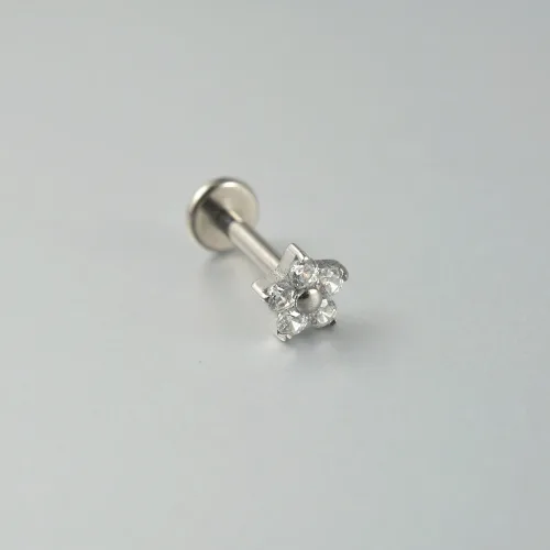 1PCS 작은 지르콘 G23 솔리드 티타늄 연골 귀걸이 스터드 16G 내부 스레드 Cz 꽃 헬릭스 귀 Tragus 피어싱