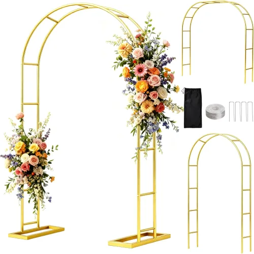 웰사인 웨딩 아치 6.6FTX3.5FT 야외 식물 등반용 가든 트렐리스 플라워 아치형 골드 메탈 퍼골라 아보르 파티 장식용 3가지 사이즈 자유롭게 조립 가능 와이드 아버