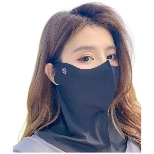 쿨 자외선차단마스크 넥가이드 아이스실크 UPF50+, 블랙, 1개