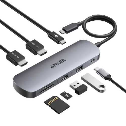 앤커 나노 USB-C 8-in-1 듀얼 디스플레이 허브, A210B, 1개, 그레이