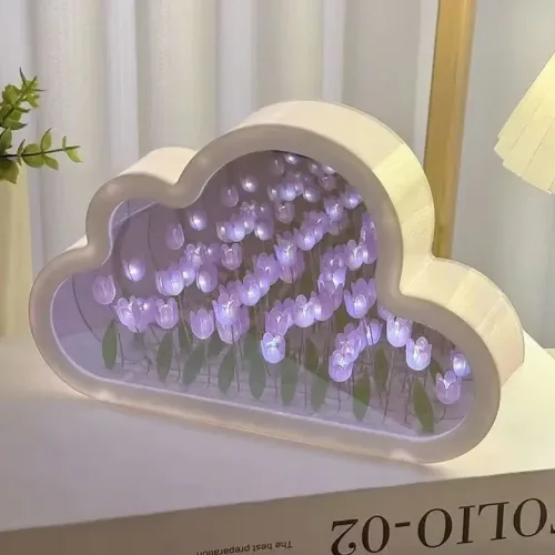 크리에이티브 클라우드 튤립 무드등 DIY 수제 거울 꽃바다 분위기 램프 데스크탑 장식 생일 휴일 선물