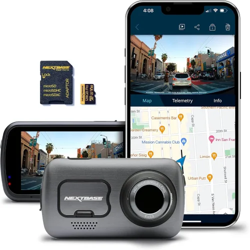 128GB 마이크로 SD 메모리 카드 번들이 포함된 넥스트베이스 622GW 대시 캠 - 진정한 4K 30fps UHD 자동 녹화 Wi-Fi GPS 블루투스 알렉사 이미지 안정화