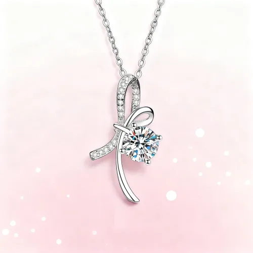 S925 실버 리본 모이사나이트 목걸이 1캐럿 14K/18K 골드 도금 GRA 인증 선물용