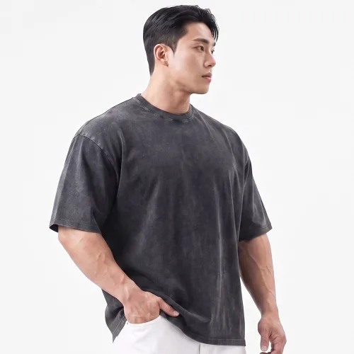 볼그 순면 남자 오버핏 빅사이즈 워싱 티셔츠 피그먼트 헬스 반팔티